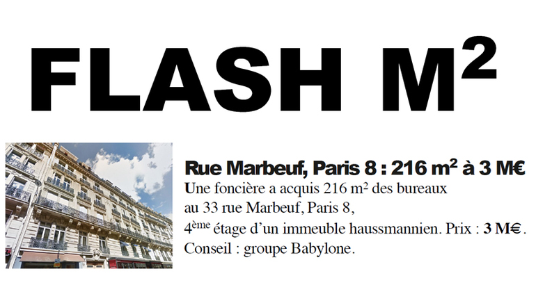 Flash m2 bureaux rue marbeuf